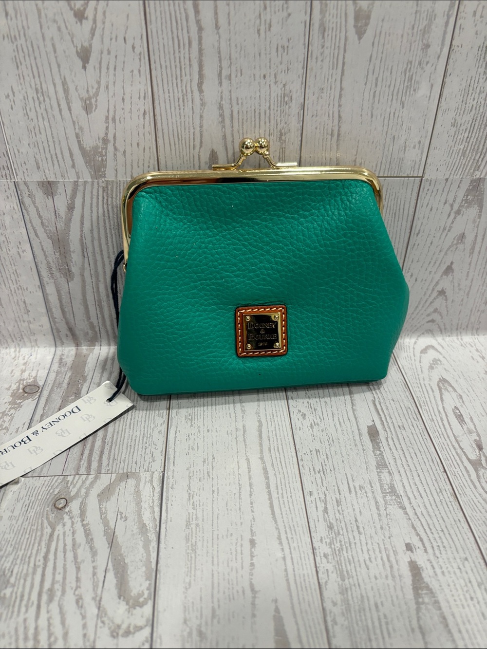 Dooney & Bourke Spearmint Pebbled Leather Kiss-Lock Clutch with Gold Trim